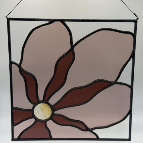 light and dark pink floral stained glass sun catcher
