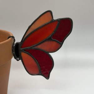 Red stained glass butterfly planter buddy