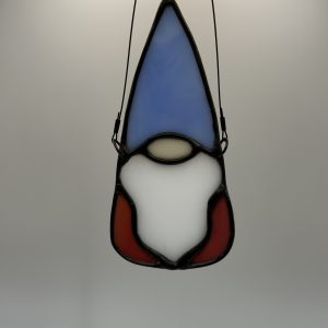 red, white, and blue gnome stained glass sun catcher