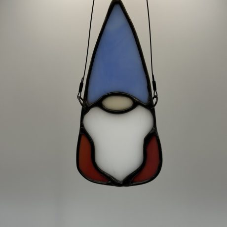 red, white, and blue gnome stained glass sun catcher