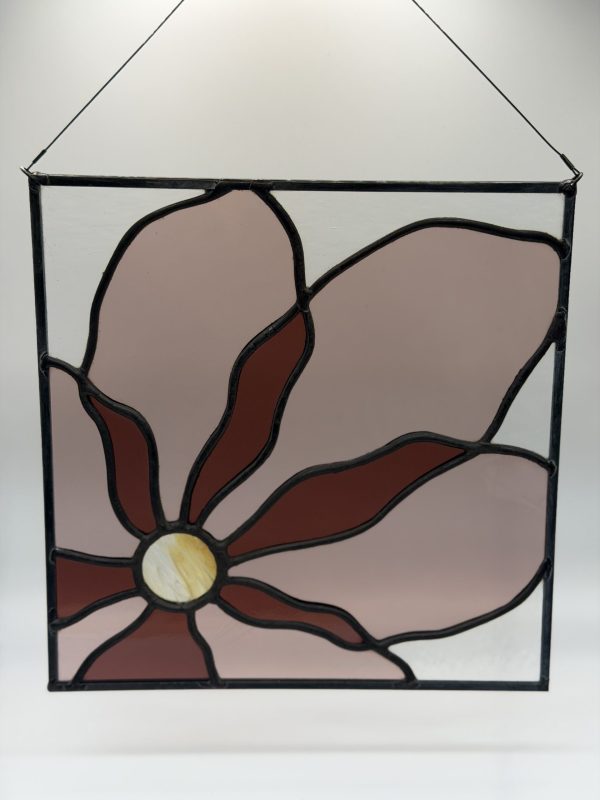 light and dark pink floral stained glass sun catcher