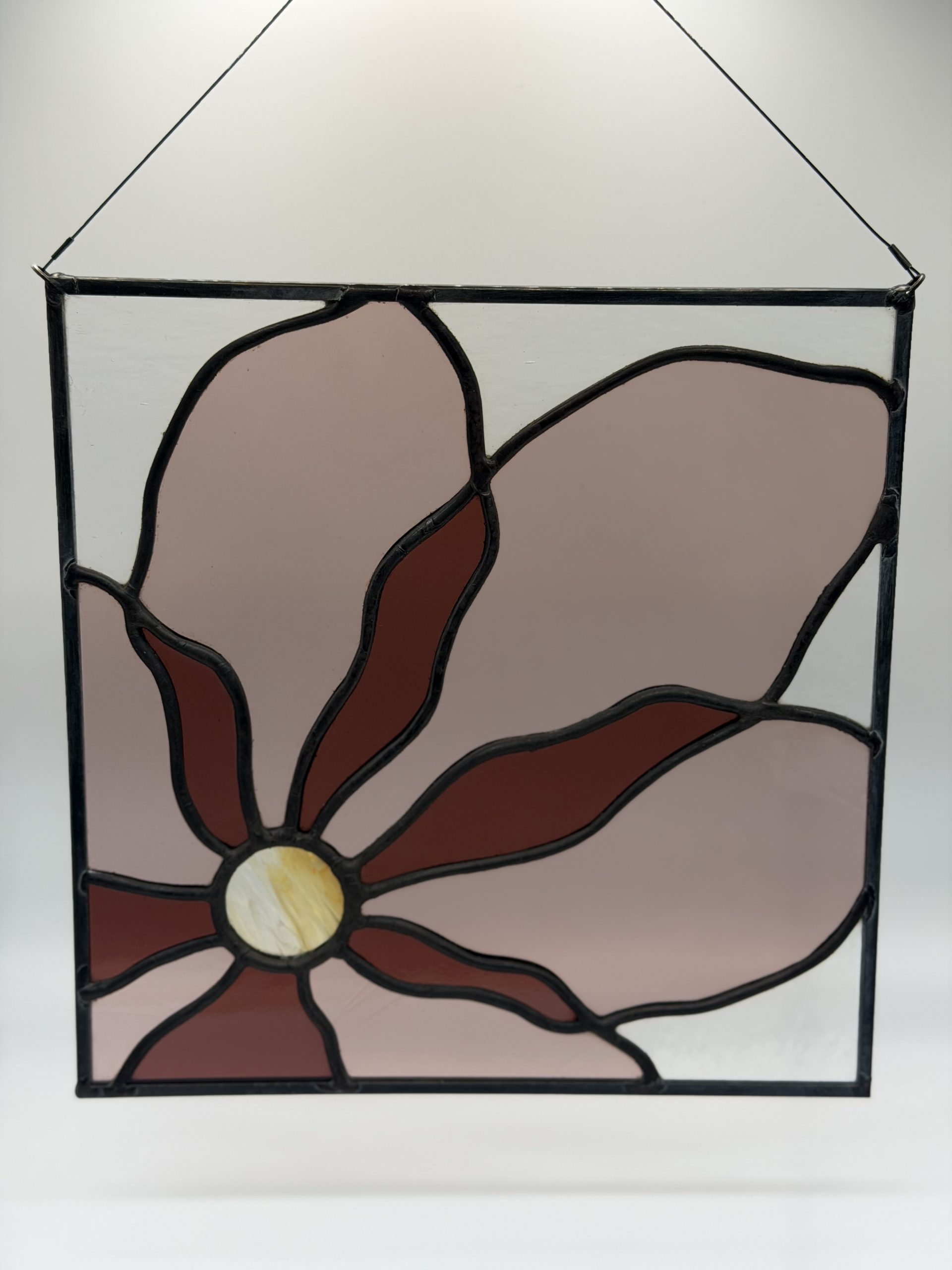 light and dark pink floral stained glass sun catcher