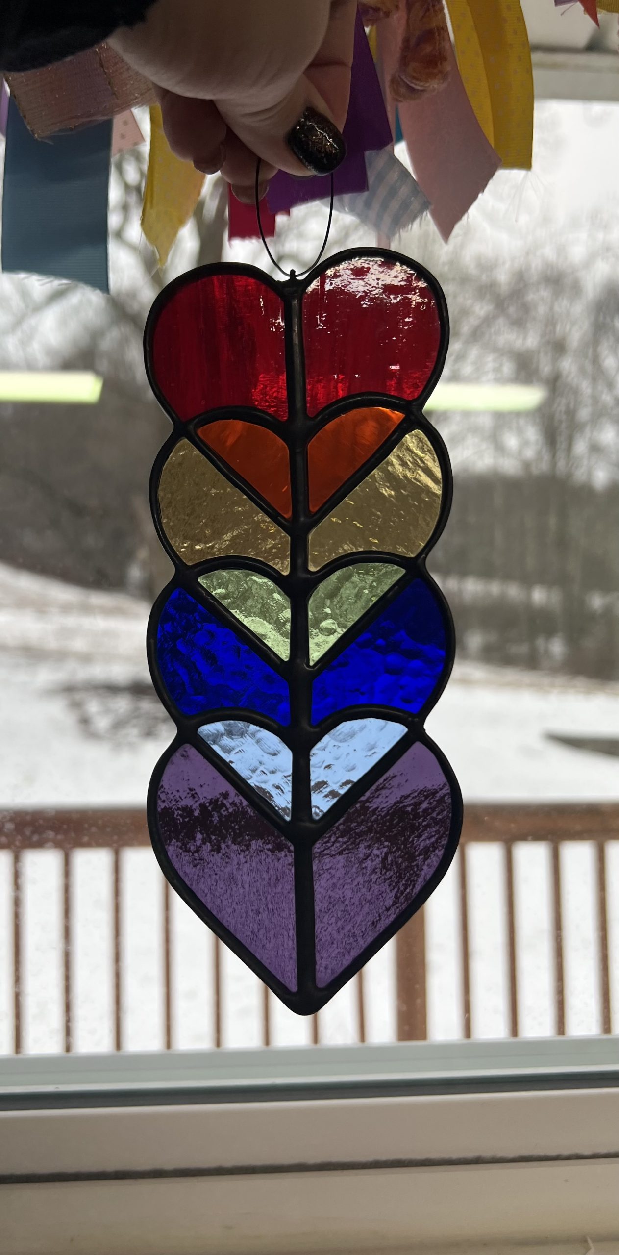 rainbow heart stained glass sun catcher